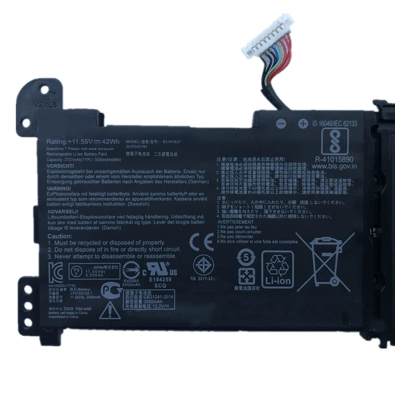 ASUS F510UA S5100U X510UF X510UQ Replacement Battery B31N1637 | 11.52V 42Wh