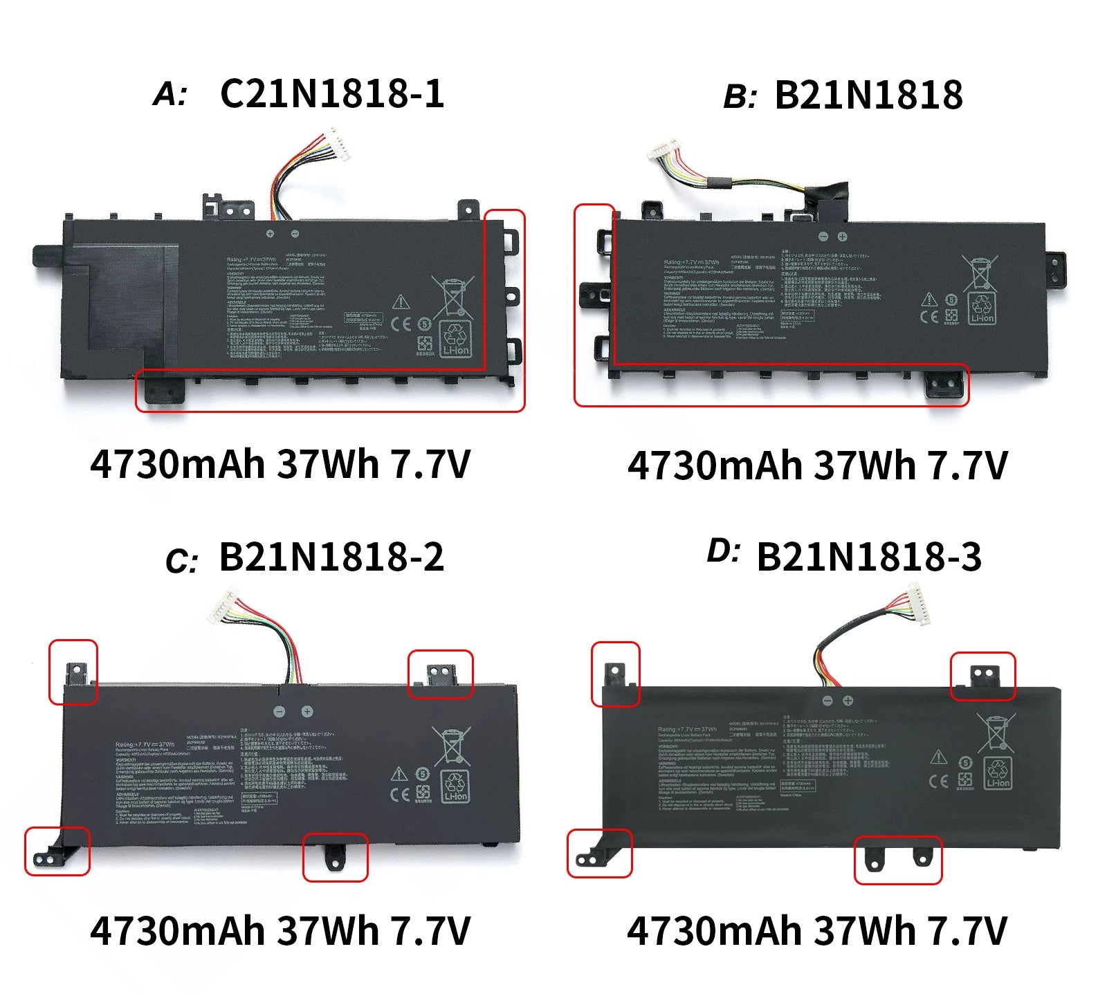 ASUS Y5100U V5000 V5000F V5000J Replacement Battery C21N1818-1 B21N1818 | 7.7V 37Wh